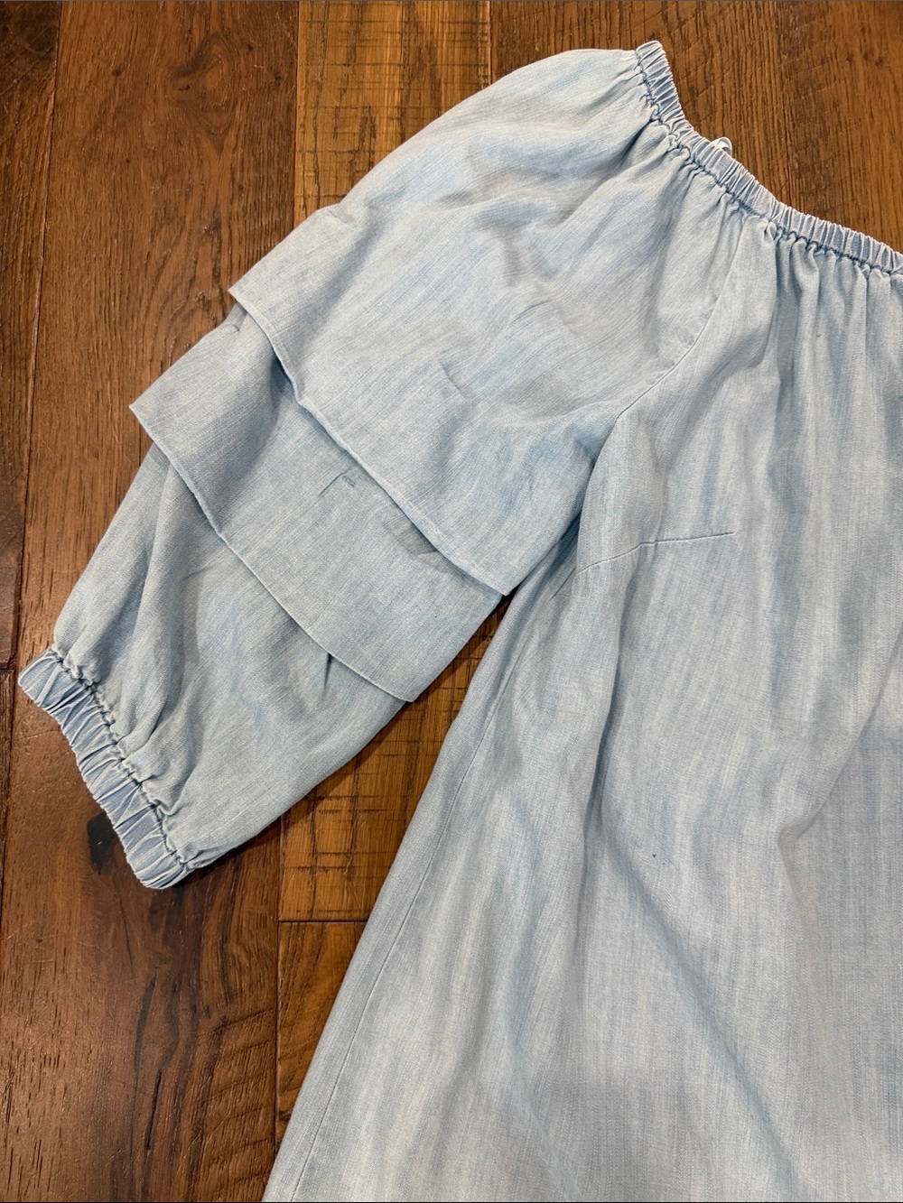 Lane Bryant Chambray Off-Shoulder Ruffle Sleeve Top - Picture 4 of 7